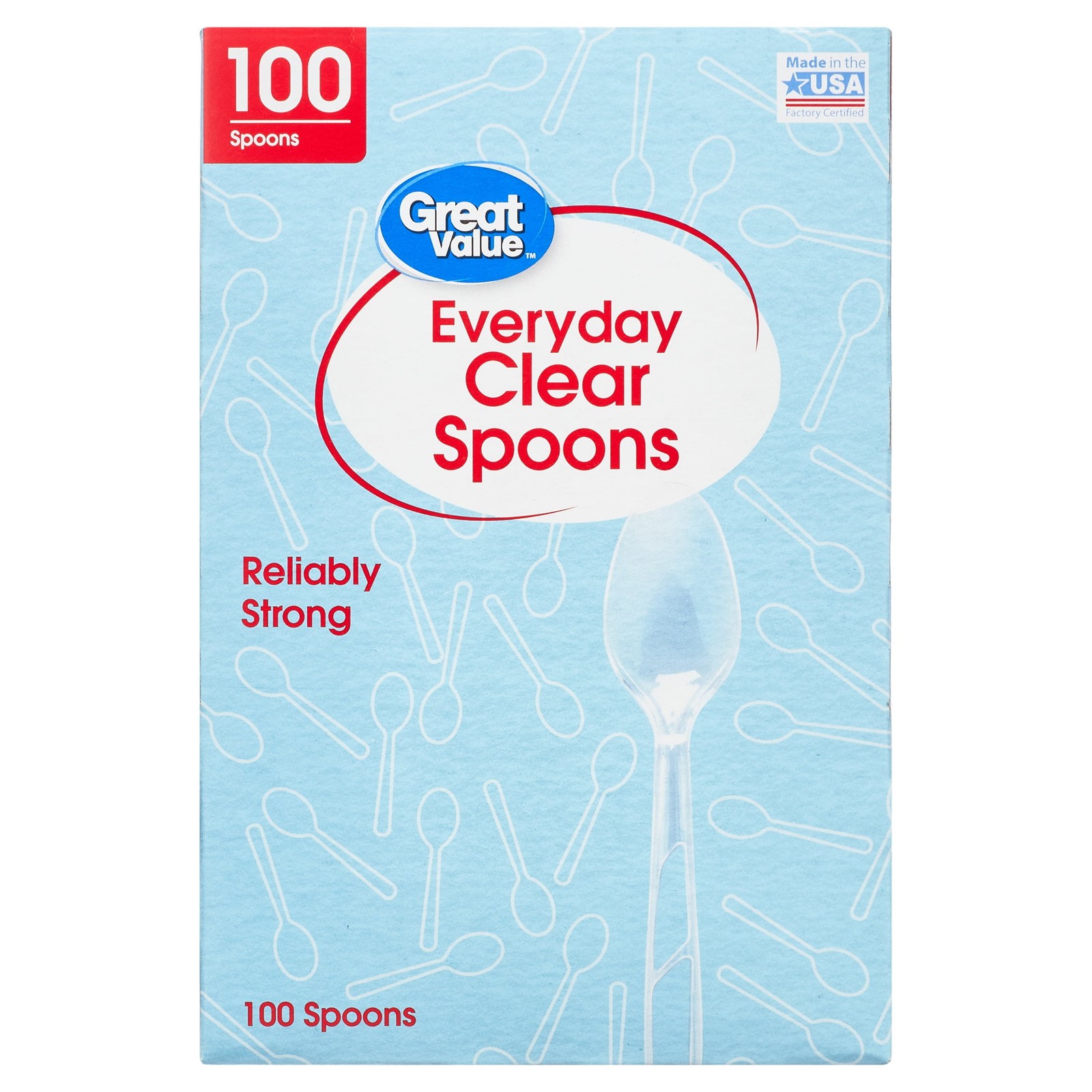 Great Value Plastic Everyday Clear Spoons, 100 Count
