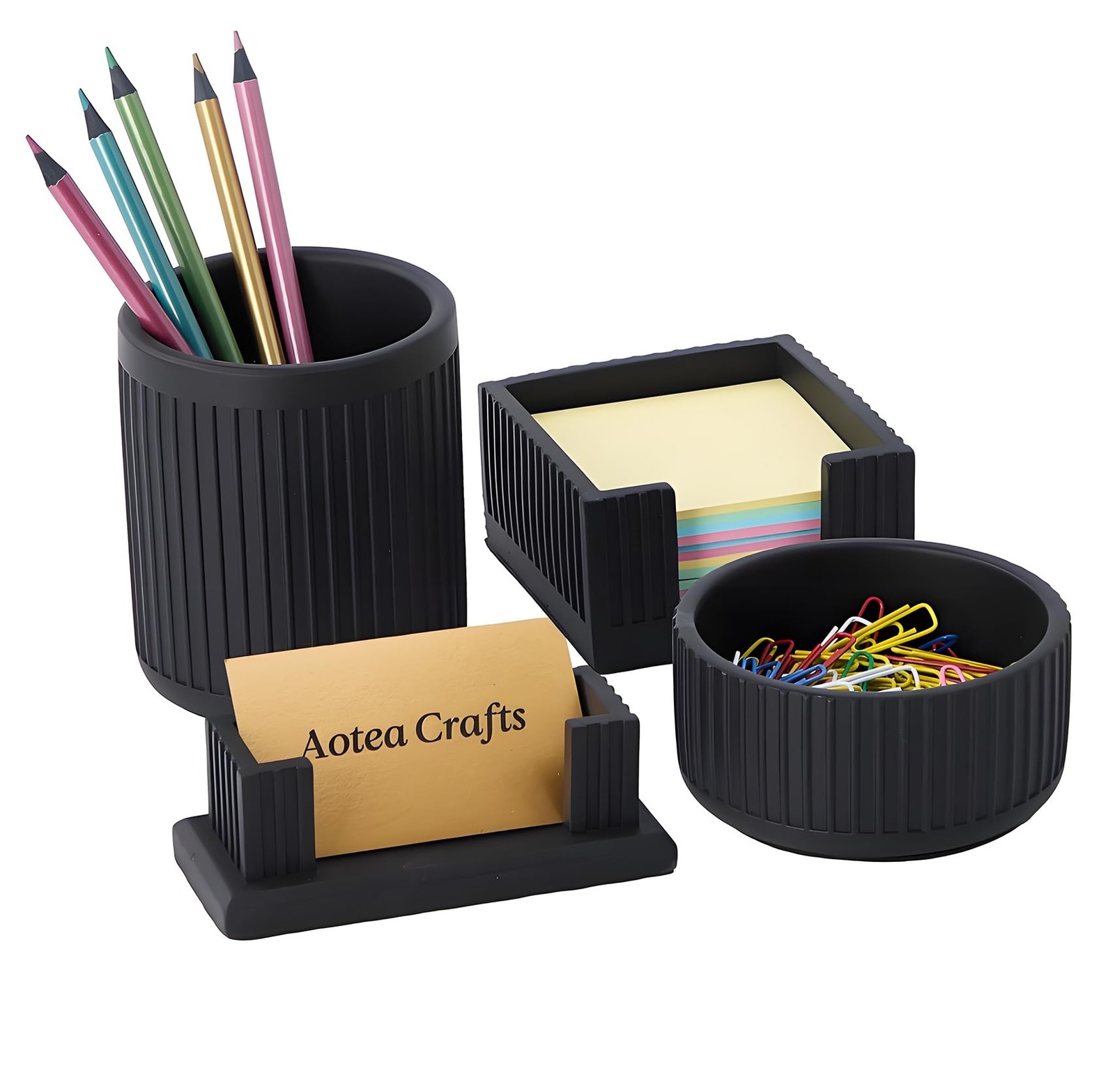 Set of 4 – Concrete Desk Accessories For Modern, Industrial, Minimalist Office