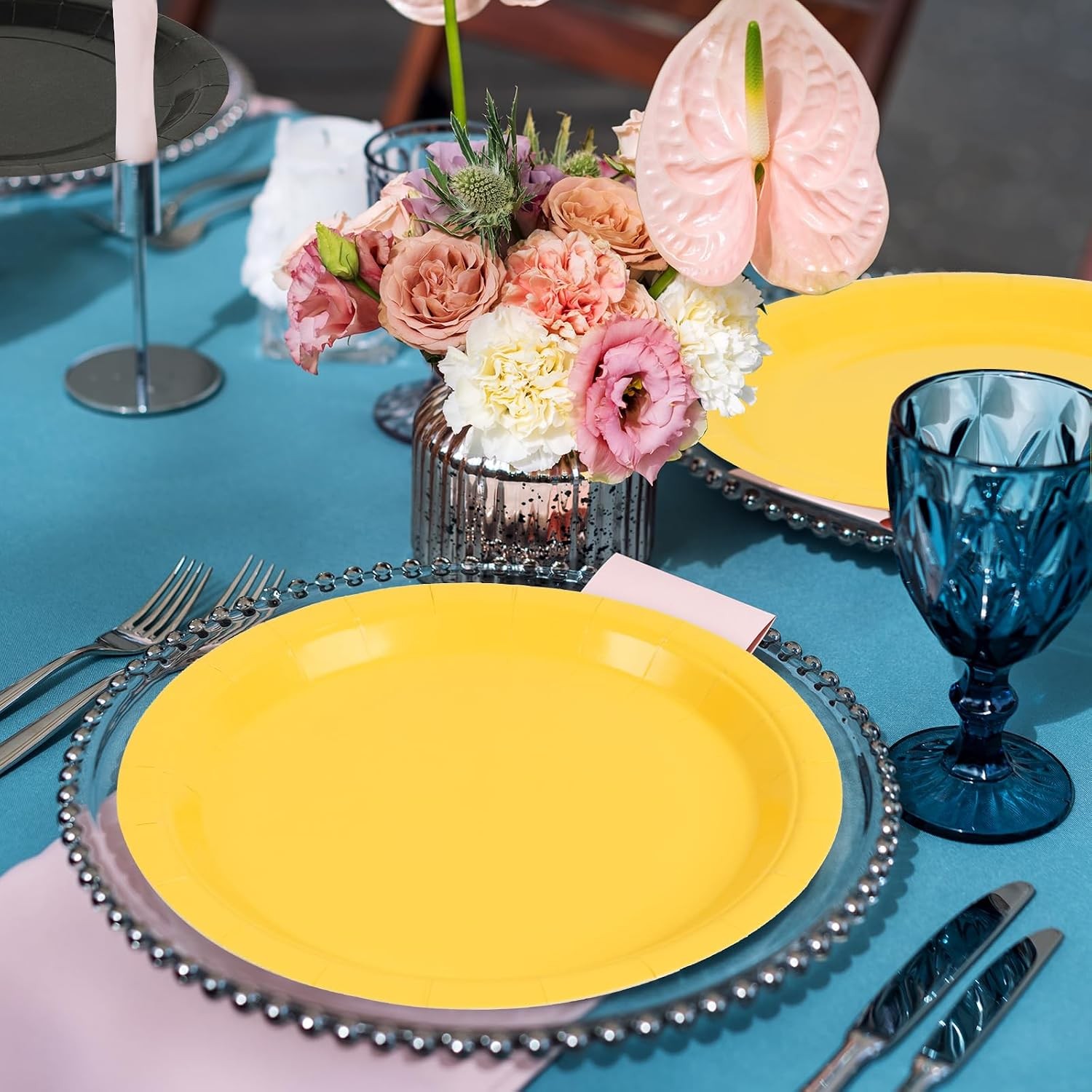 50PCS Solid Yellow Paper Plates – 9Inch Yellow Dinner Plate for Cake Salad Fruit