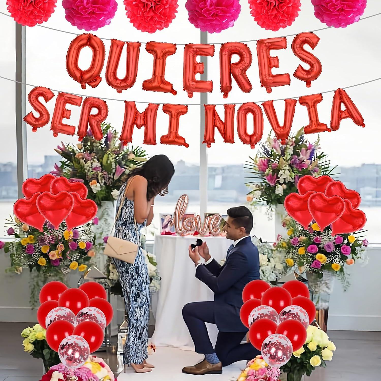 Red 16″ Quieres Ser Mi Novia Balloons Letters Set- 10Pcs Heart Balloons, LOVE