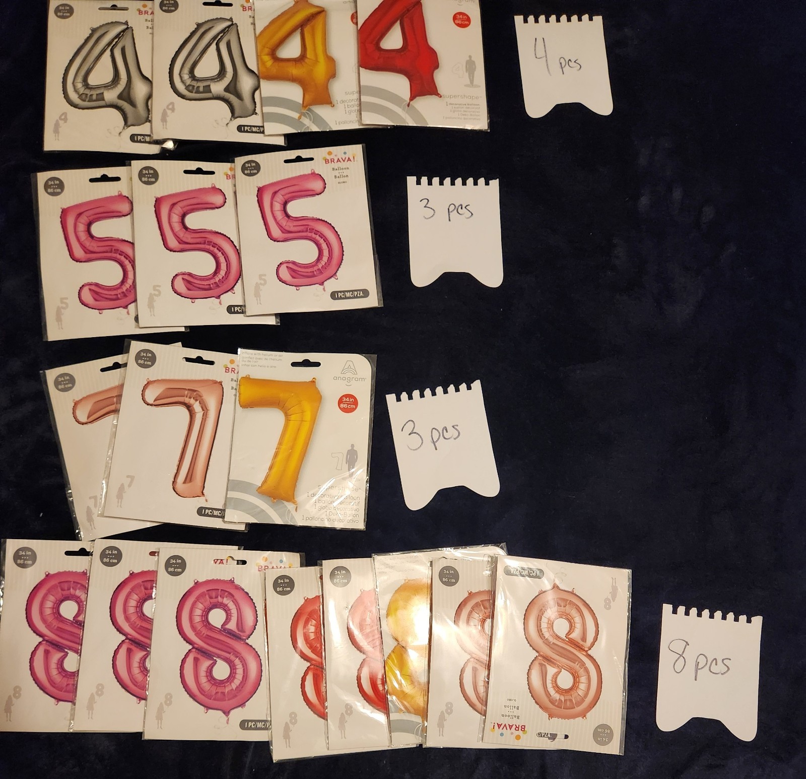 Lot of 370 Jumbo Foil Balloons Assorted Numbers Party Birthday Bulk *see Photos