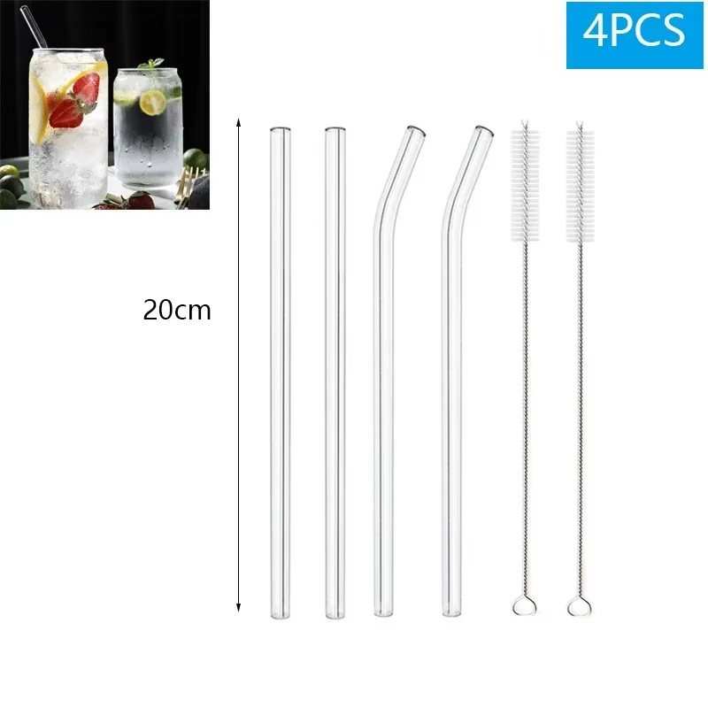 1-10Pcs Reusable Smoothie Glass Straw, Clear Drinking Straws for Smoothie Milksh