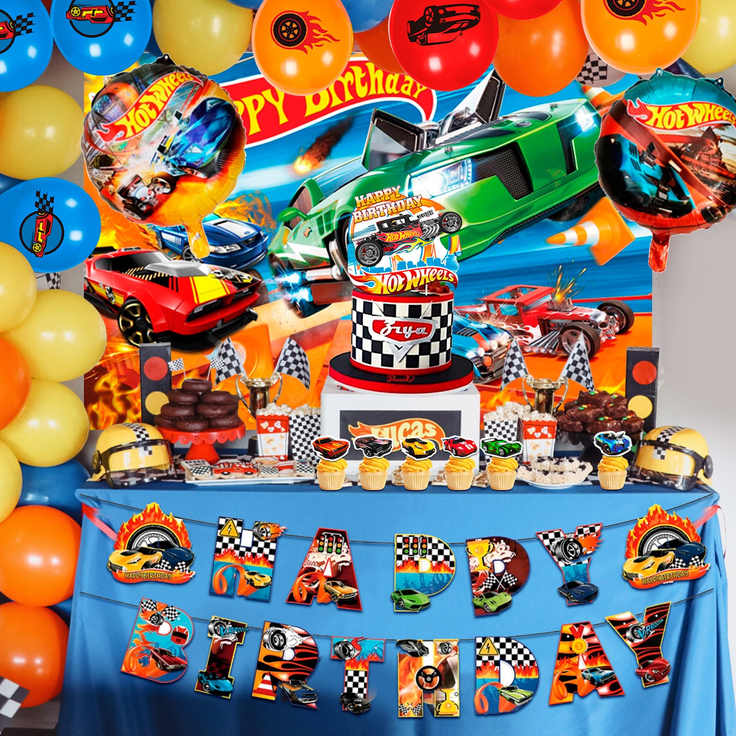 114 Pcs Hot Wheels Party Decorations Car Party Supplies Balloons Tableware Cups