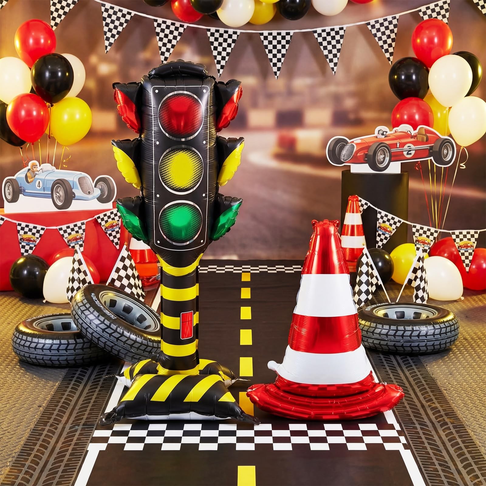 3 Pack Giant Self Standing Foil Balloons 3.5 ft Traffic Light and 1.6 ft Road…