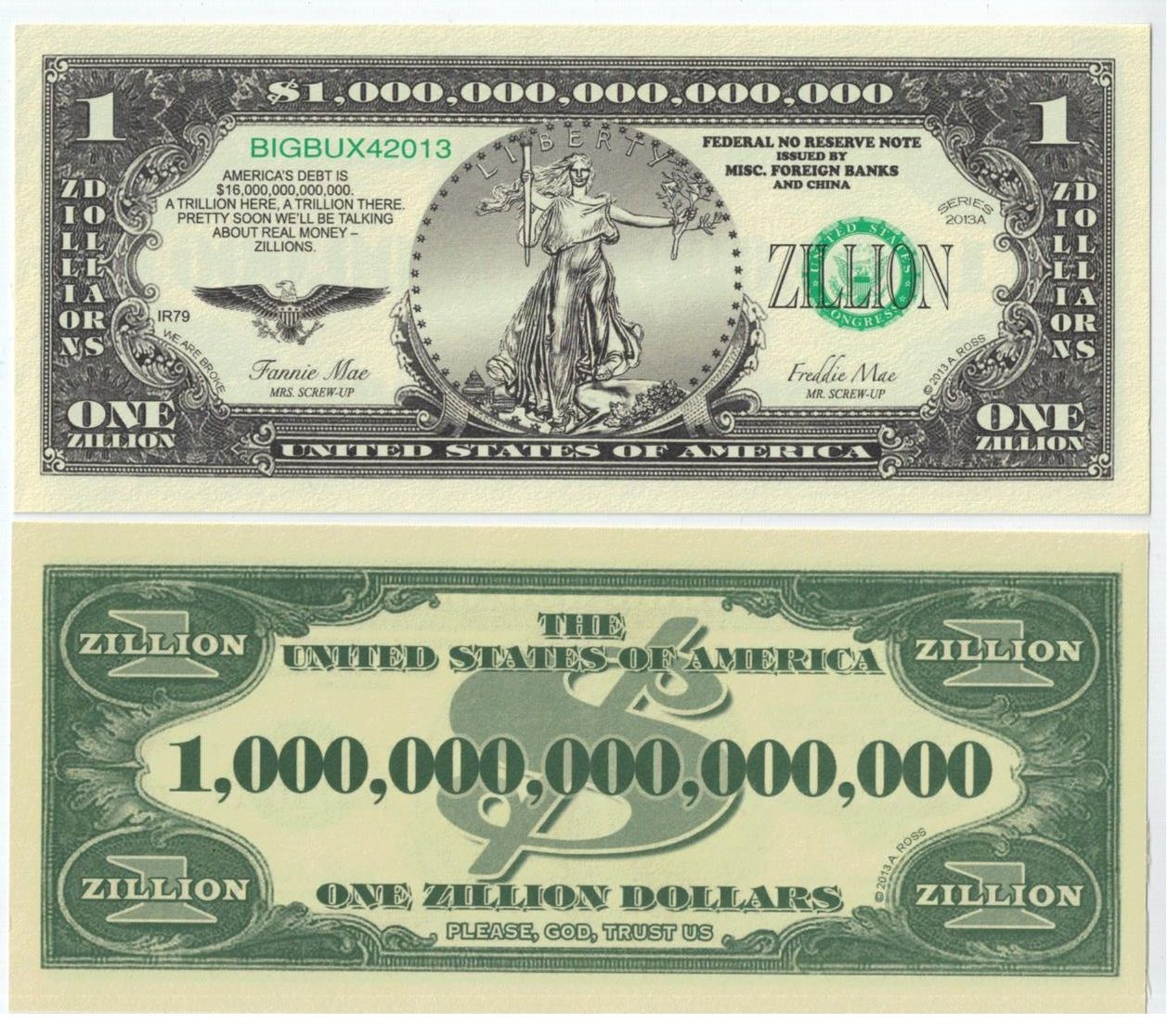 10 TOTAL – Zillion Dollar Funny Money Bills Party Novelty Fake Casino Poker Joke