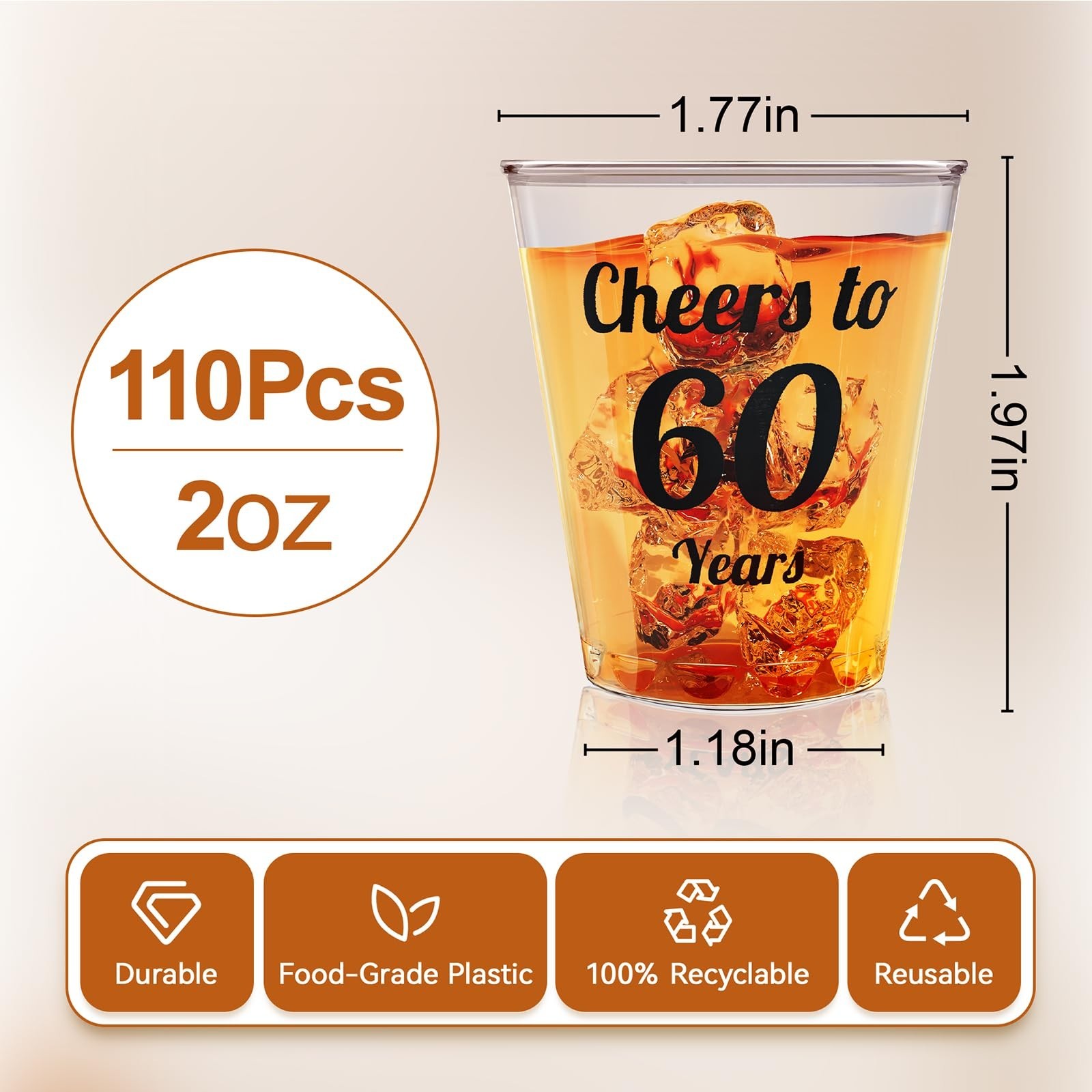 (110PCS Cheers to 60 Years Shot Glasses 2oz Disposable Cups, 60th Birthday Pa…