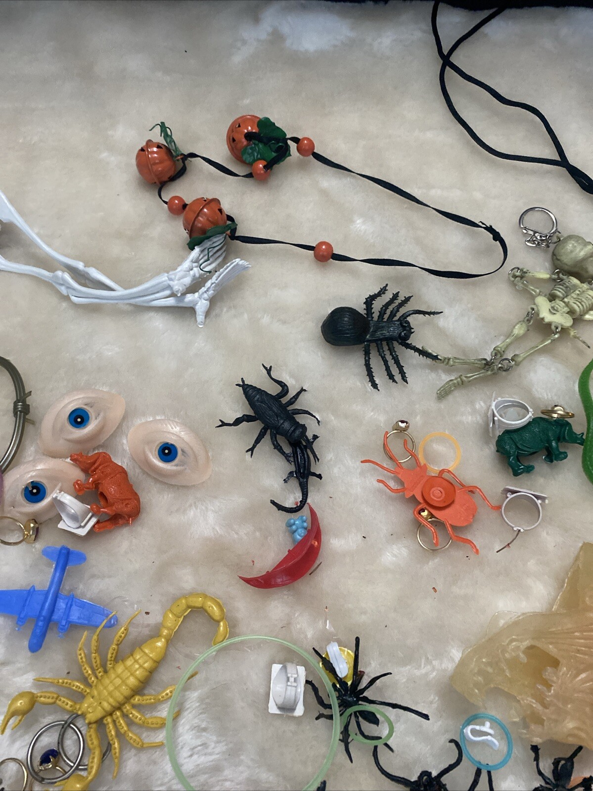 Halloween Toy Trinket Lot Skeletons Bats Spiders Pez Skull