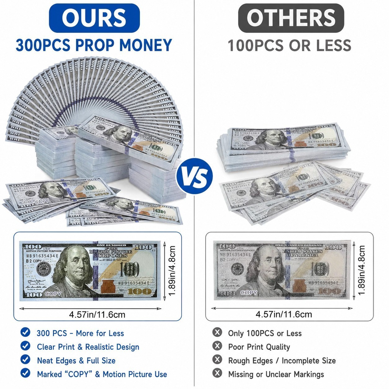 300PCS $100 Bills Prop Replica Money for Movies Parties Tik Tok Instagram Fake