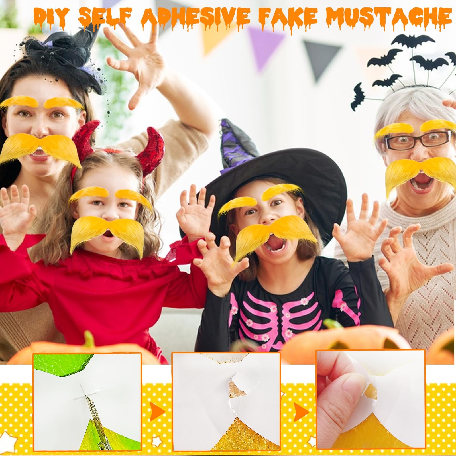 2 Sets Yellow Mustache and Eyebrows,Halloween Self Adhesive Faux…