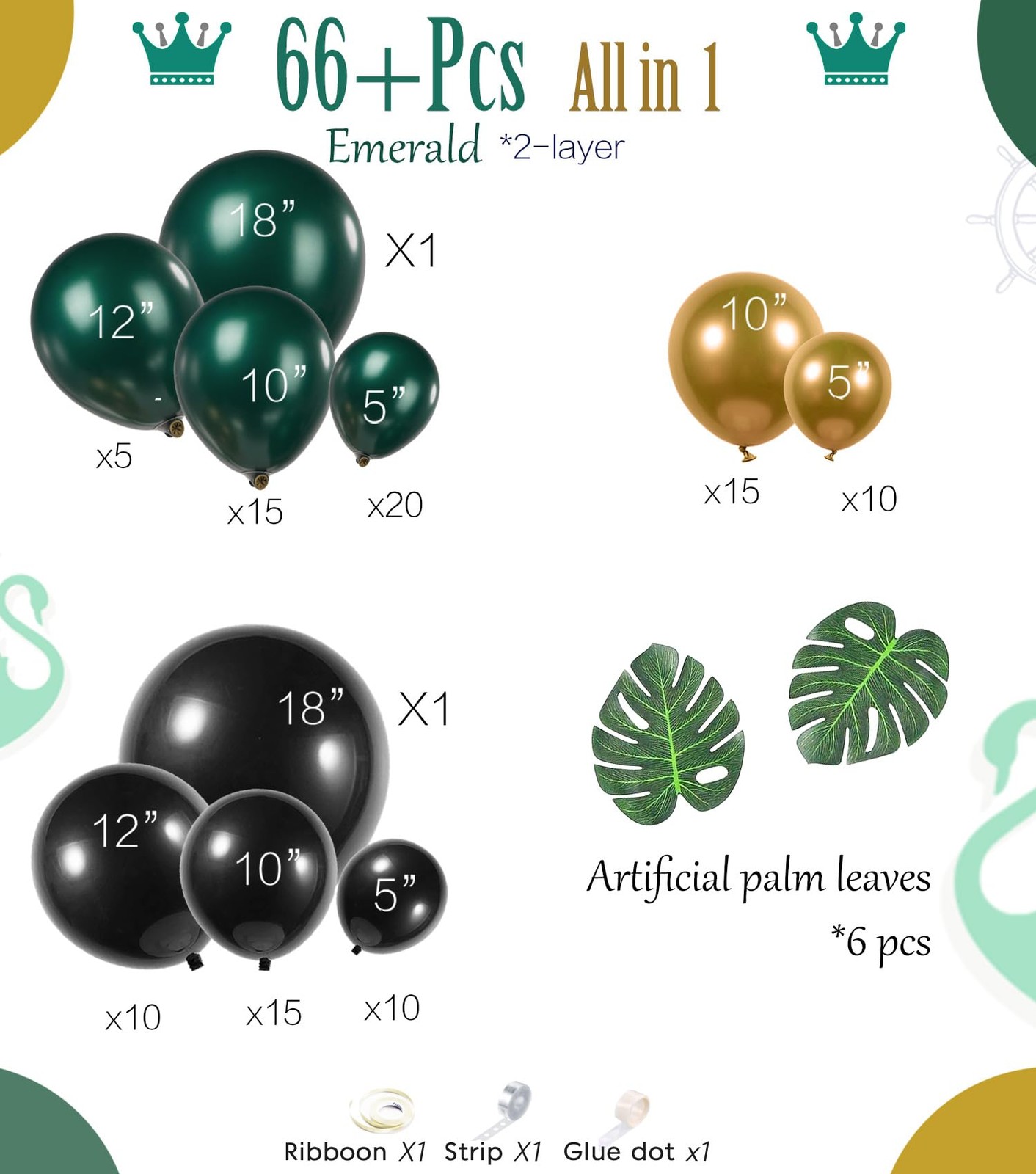 Emerald Green and gold black Balloon Garland Arch Kit Luxury Double Dark Gree…