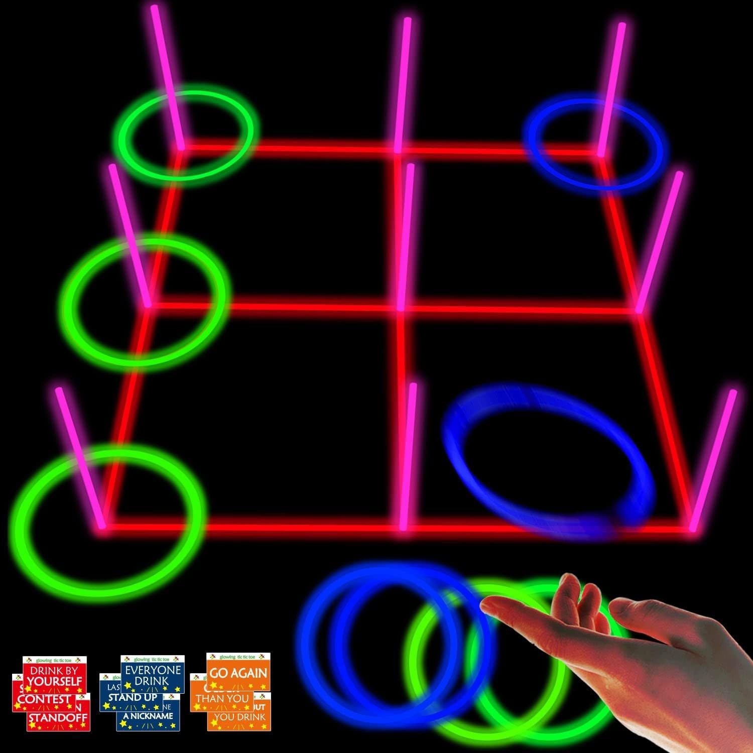 18.2 Inch 3-in-1 Glowing Ring Toss Tic Tac Toe Outdoor Game for Adults and Fa…