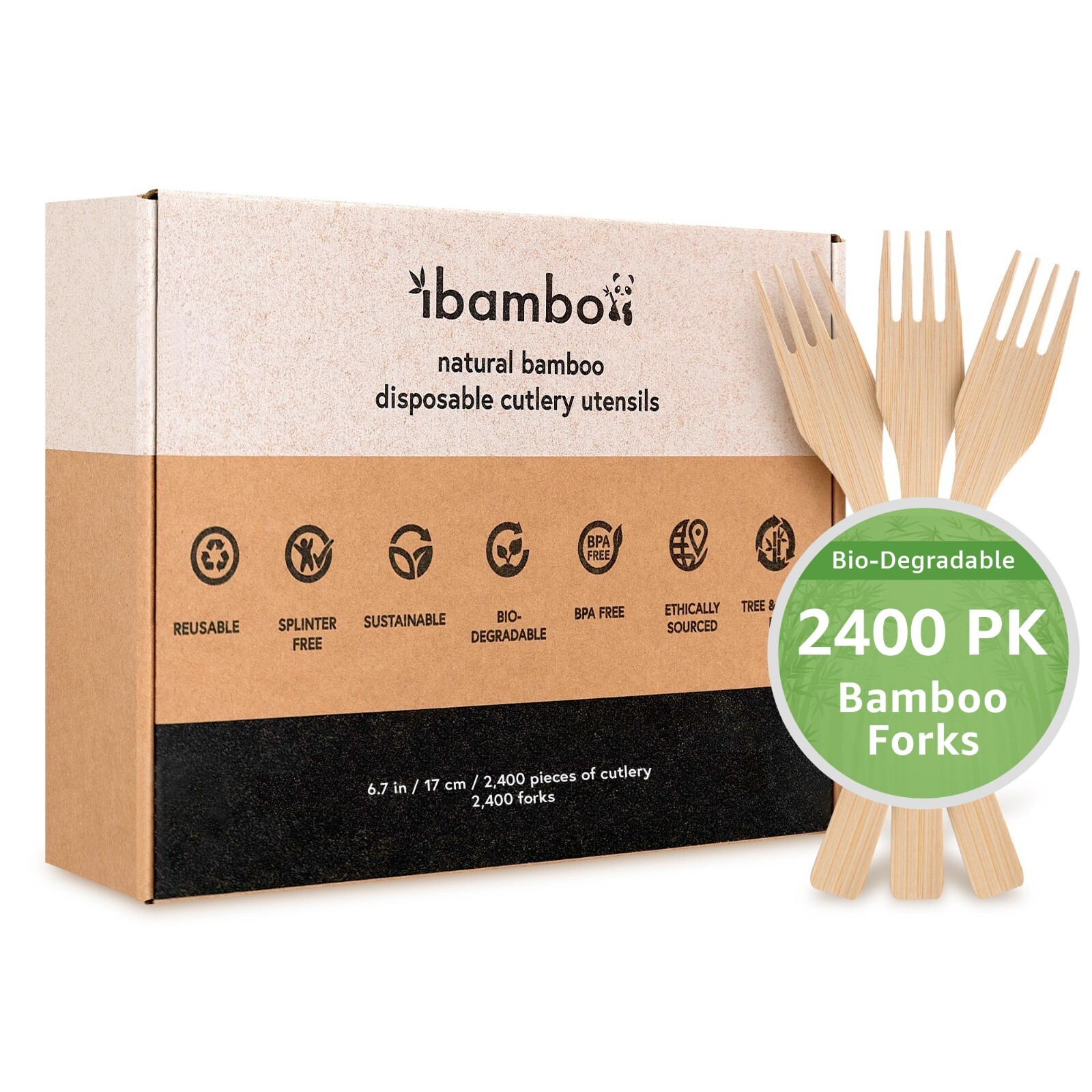 Ibambo 100% Bamboo Forks – 2400 Compostable Forks, Disposable or Reusable