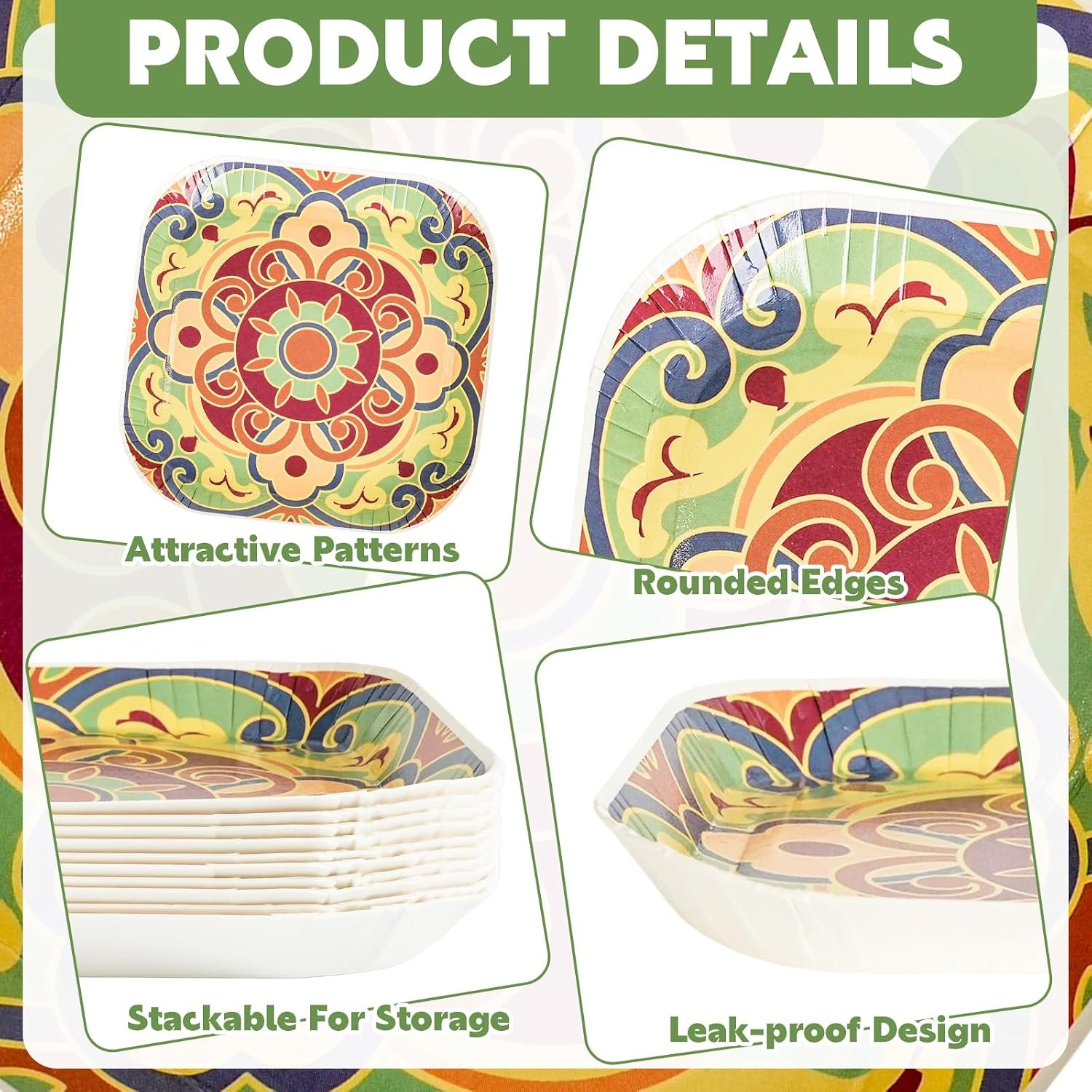 30 Pack Small Paper Plates 5 Inch, Retro Mini Square Paper Plates, Vintage