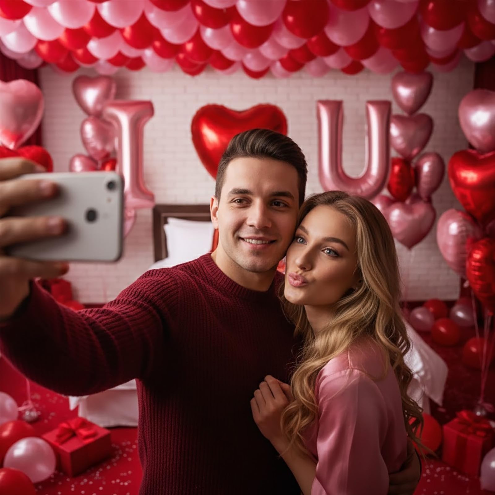 Romantic Red & Pink Heart Balloons Kit – Mylar LOVE Balloons & Rose Petals for V