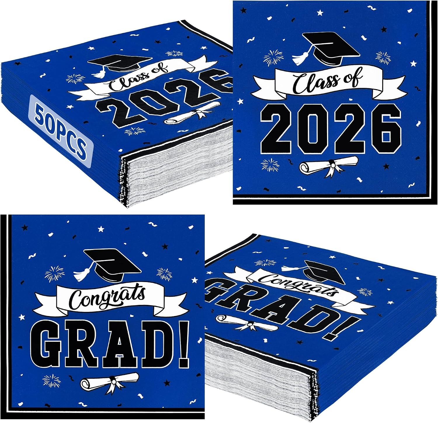 50 Pack Graduation Napkins, 6.5 X 6.5 Inches Blue Graduation Decorations 2026,