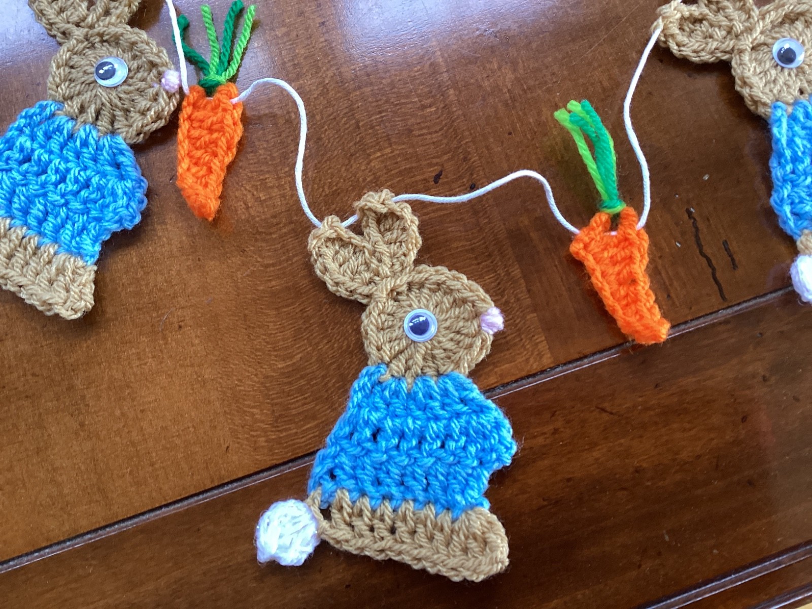 Bunny Rabbit & Carrots Garland/Bunting Handmade Crocheted Blue