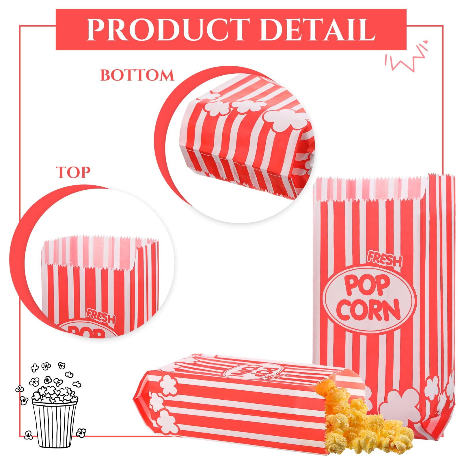 500 Pcs Movie Night Paper Popcorn Bags 1 oz Grease Resistant Popcorn Bags Dis…