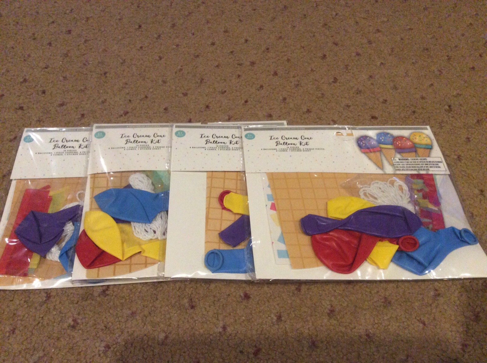 Ice Cream Cone Balloon Kits – (4 Kits). 16 Balloons