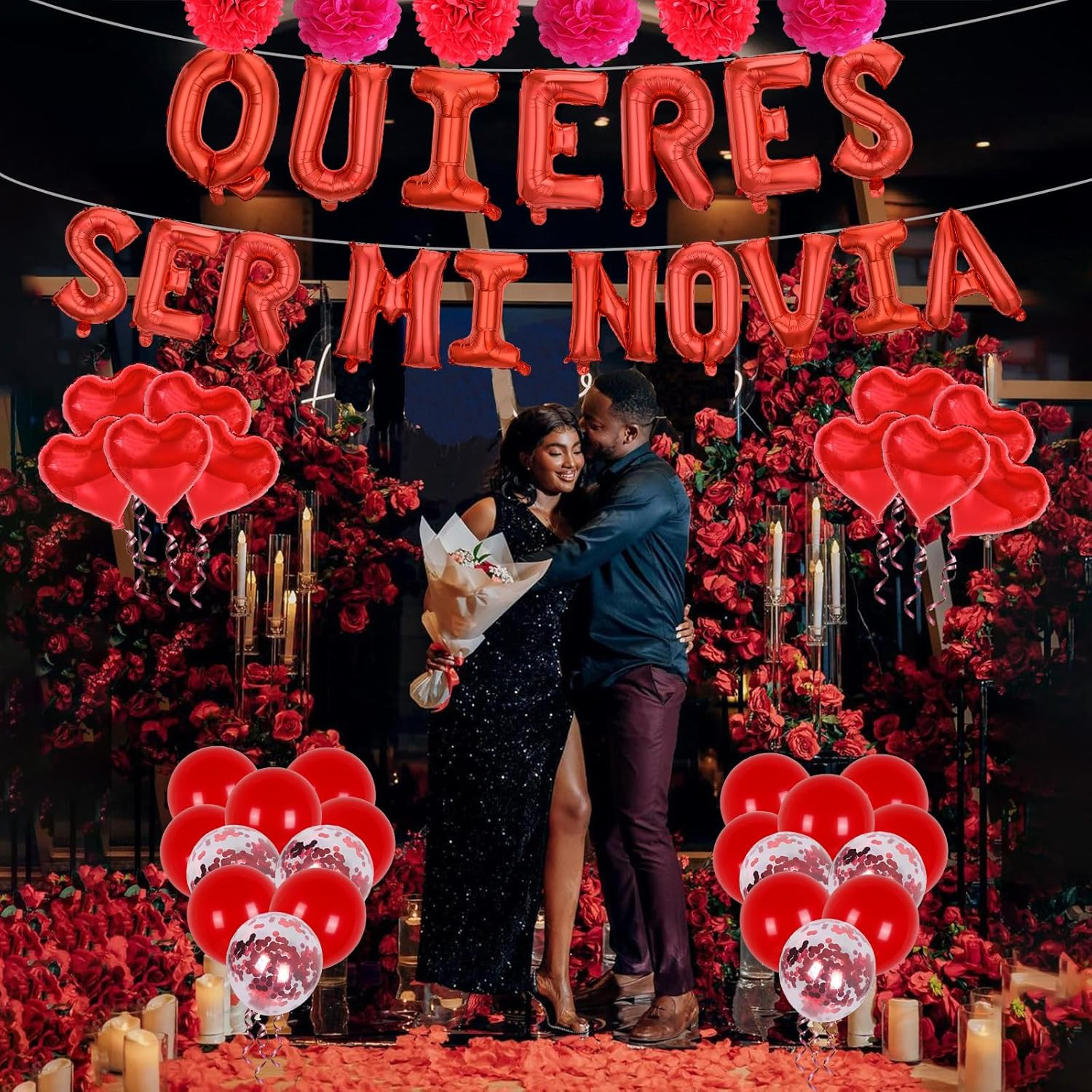 Red 16″ Quieres Ser Mi Novia Balloons Letters Set- 10Pcs Heart Balloons, LOVE