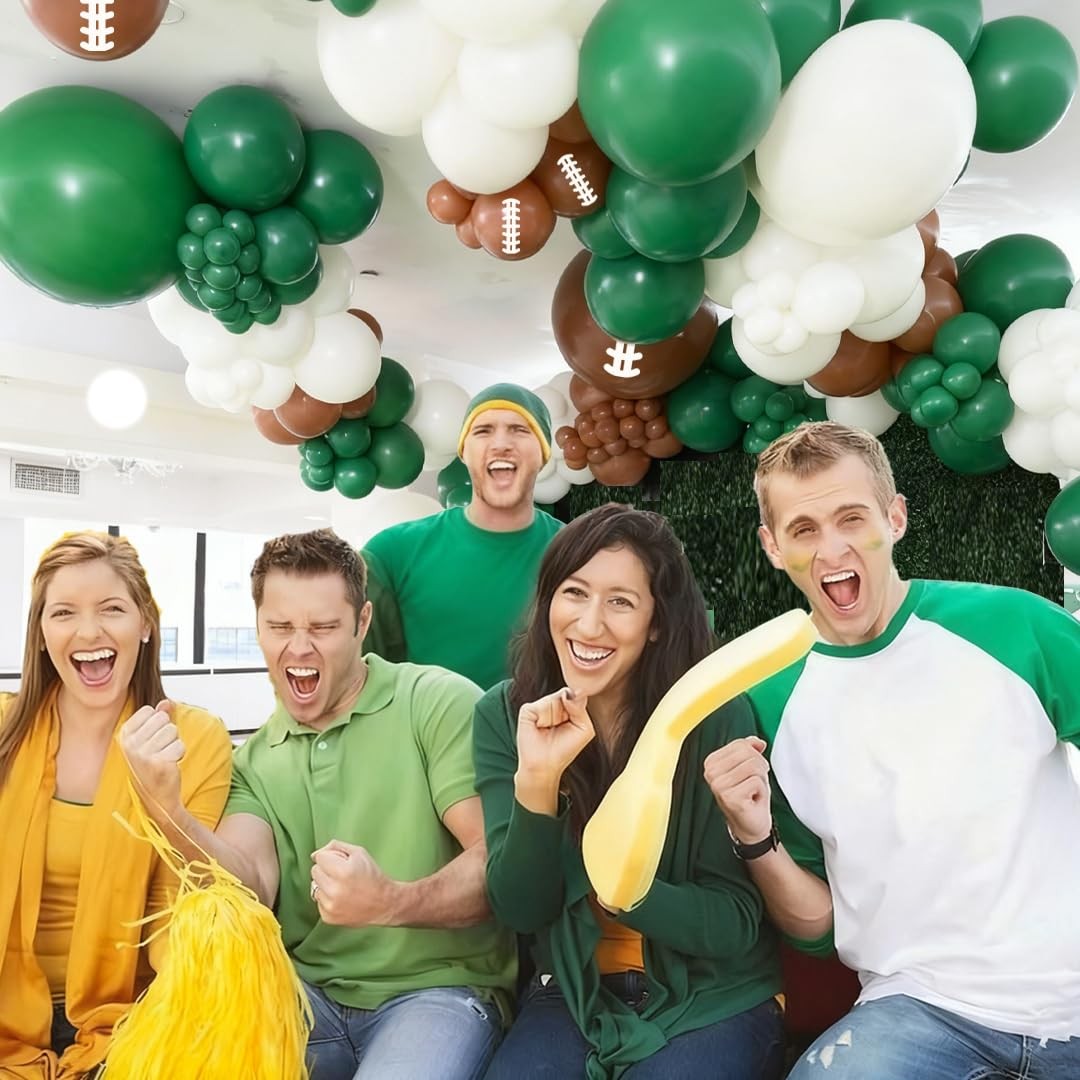 Football Balloons, 12 Inch Dark Green Black Sand with Brown Printed Sports La…