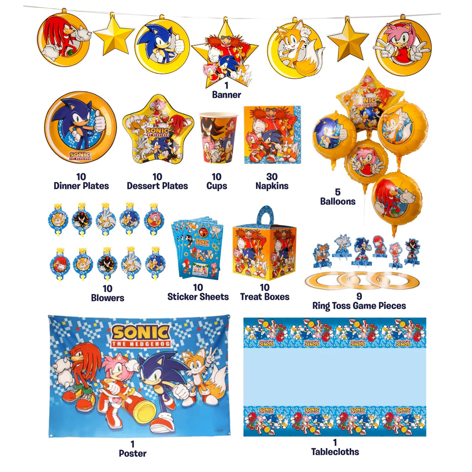 Sonic The Hedgehog Birthday Party Kit – Complete Supplies for 10, Video Game The