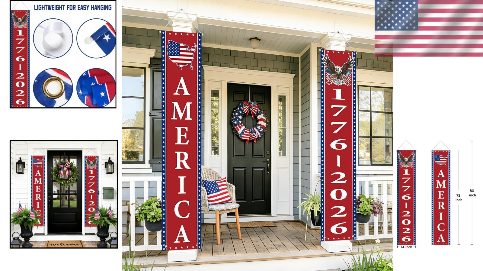 All-Occasion Patriotic Hanging Banners – 250th Anniversary for Indoor & Outdoor