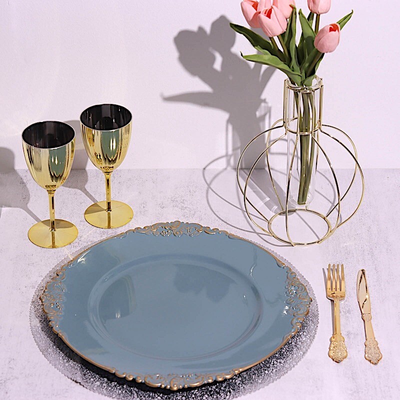24 DUSTY BLUE 13″ Round with Embossed Rim Charger Plates Wedding Party Supplies