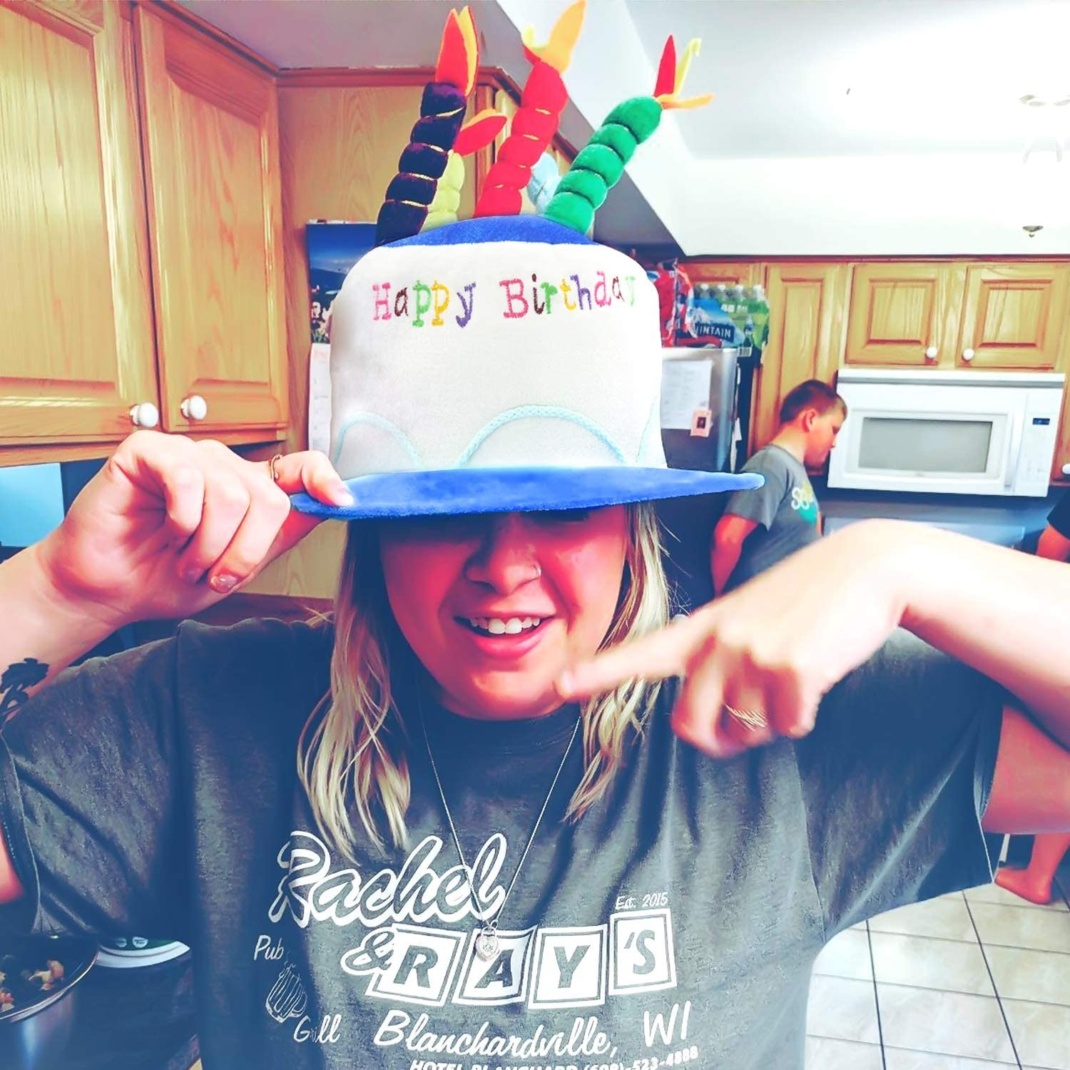 Blue Plush Happy Birthday Cake Hat – Unisex Adult Size Fancy Dress Party Hats –