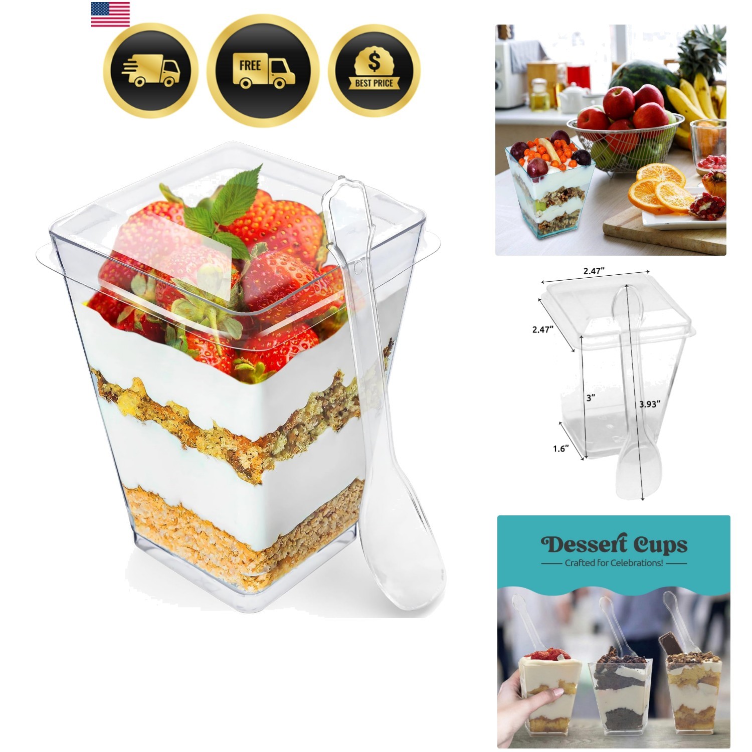 100 Pack 5 oz Dessert Cups with Lids and Spoons – Plastic Parfait Cups for Ap…