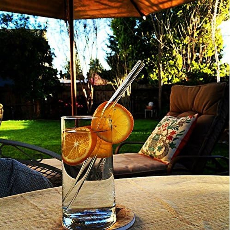ALINK Glass Smoothie Straws, Reusable Clear Bent 9 in X 10 Mm Drinking Straws, S
