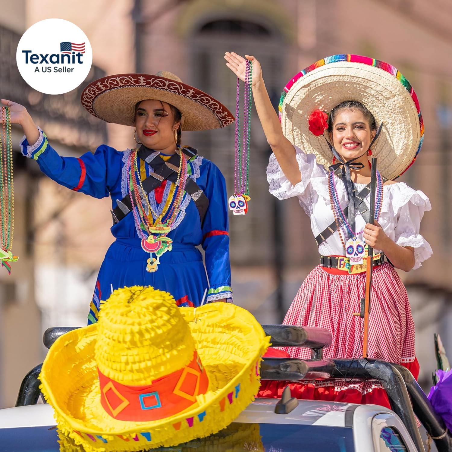 Cinco De Mayo Party Favors, 12PCS Fiesta Necklace Bead Favors, Mexican Metallic