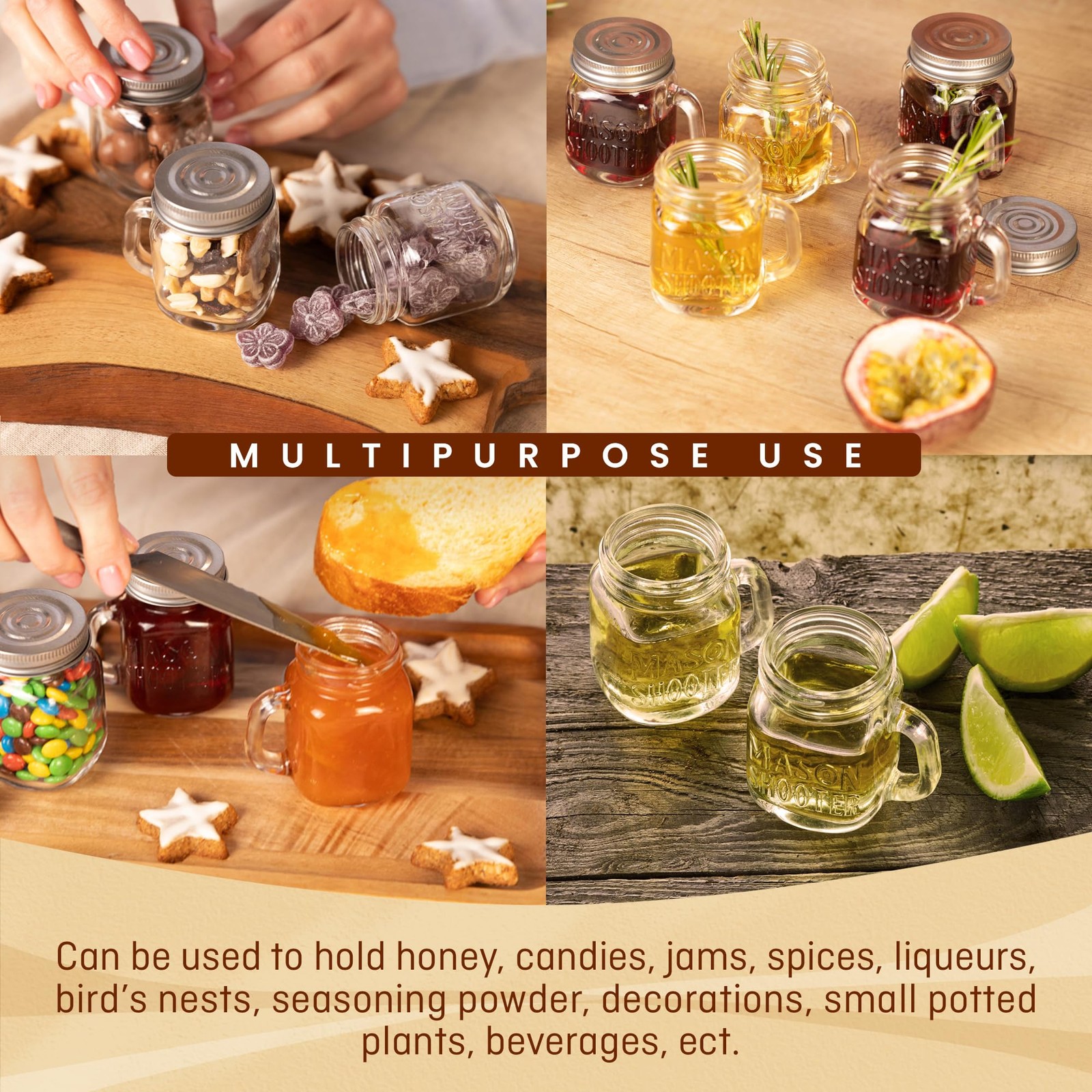 Small Mason Jar Shot Glasses with Lids (8pc Set) 2oz Tiny 2 Ounces, Clear