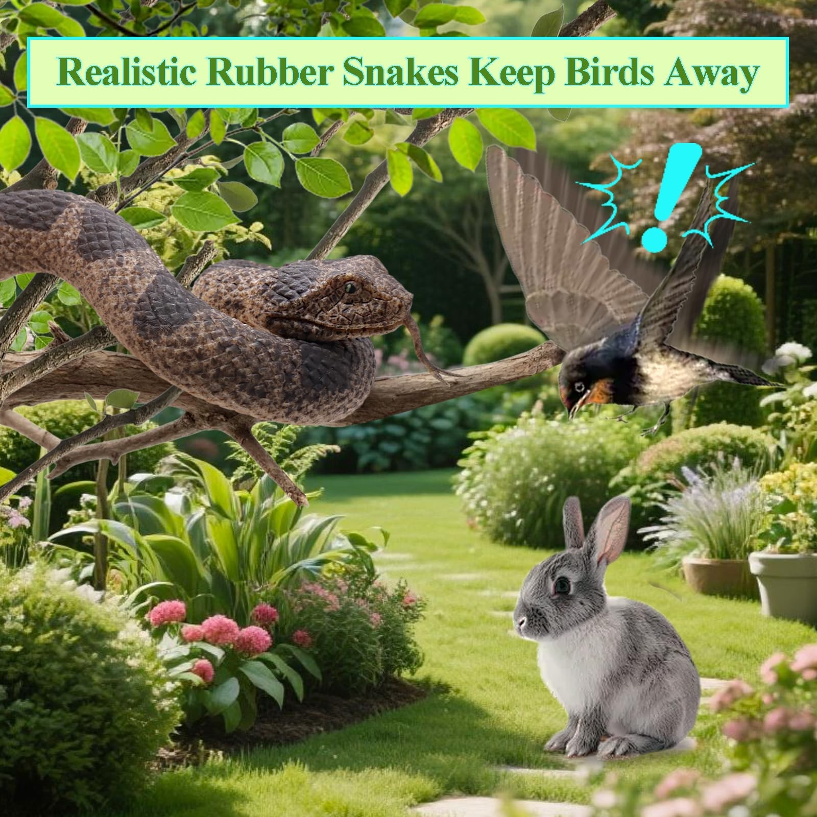 Realistic Rubber Snakes 3Pk Garden Bird Deterrent Prank Toy Halloween Decor