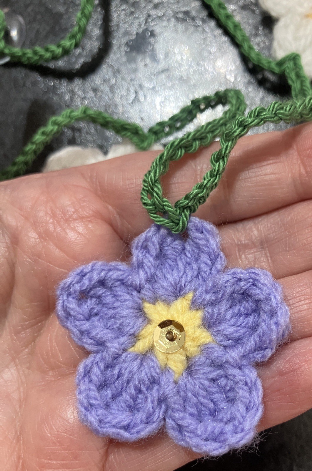 🌸Hand Crochet Sequins Window Flowers Bunting Caravan SUMMER Camper Gift
