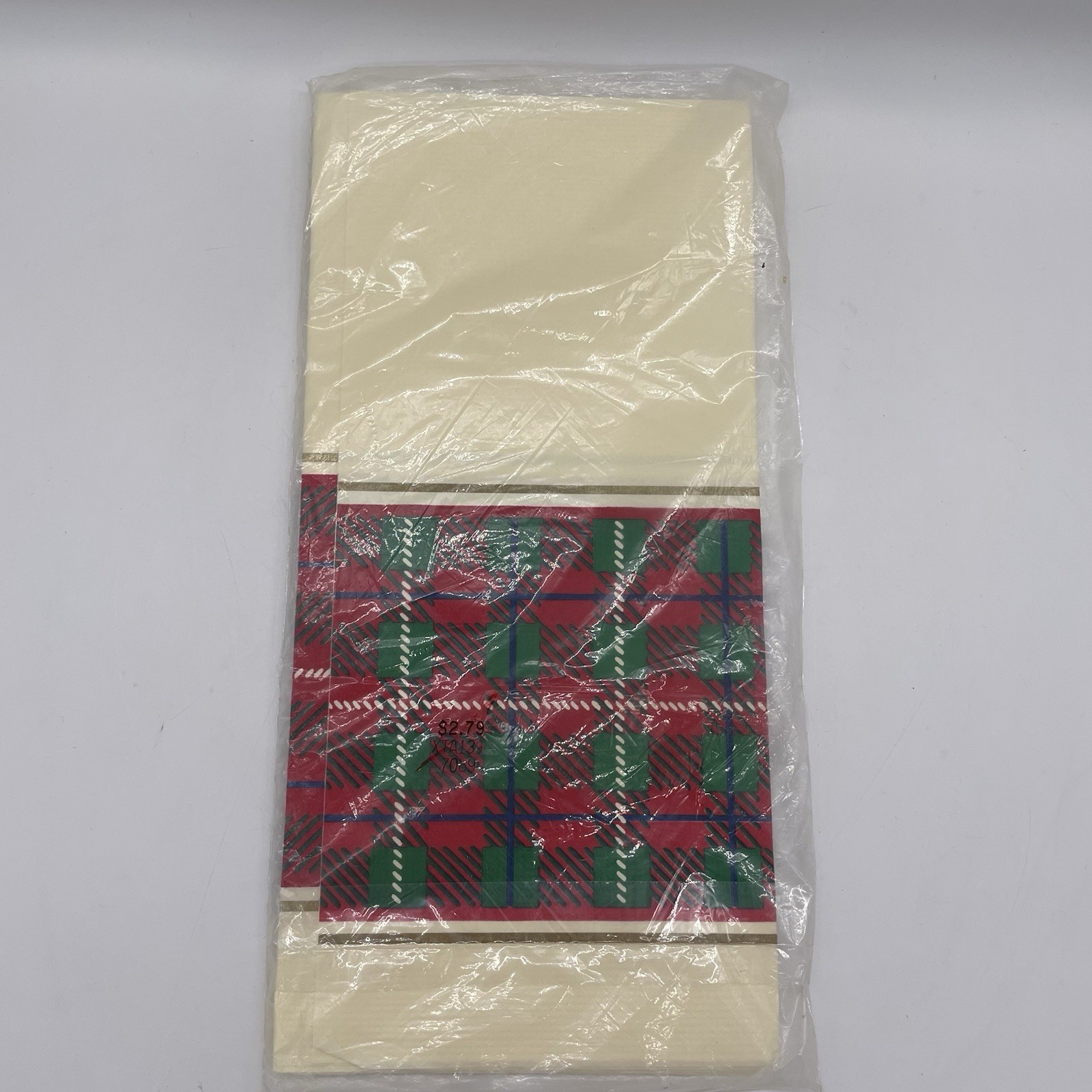 Vintage Hallmark Paper Table Cover Christmas Plaid 54 x 102 Rectangle Holiday