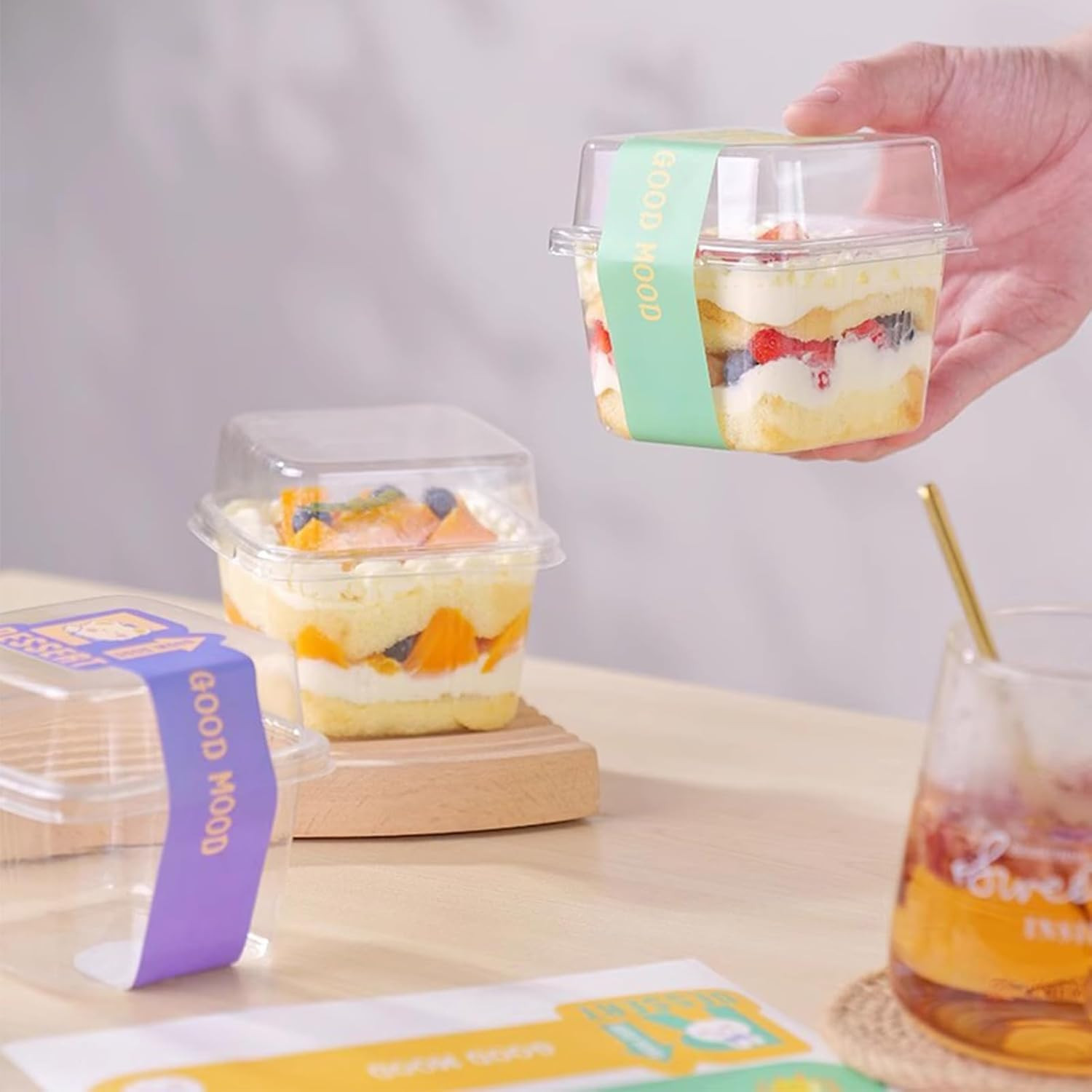 50 Pcs 8OZ Plastic Dessert Cups with Lids and Spoons,Square Parfait Cups,Disp…