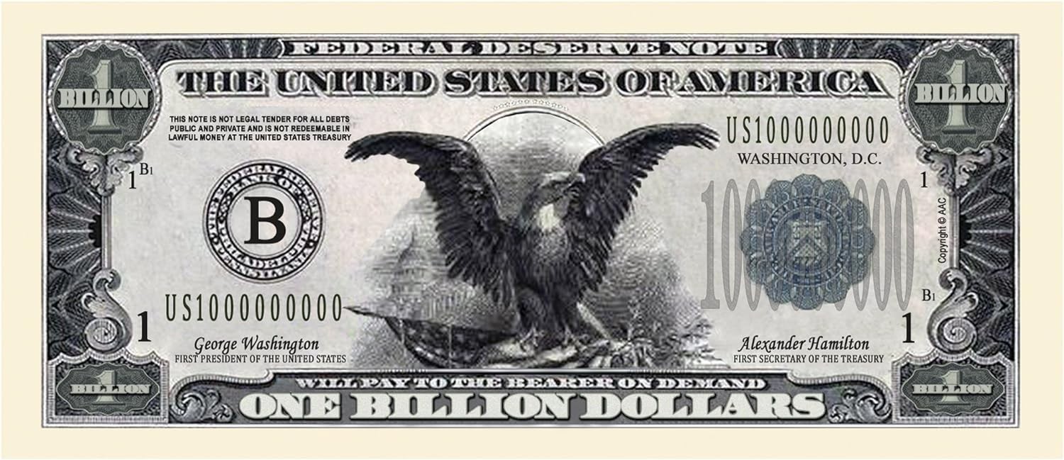 100 TOTAL – Classic Billion Dollar Eagle Party Novelty Fake Poker Money Bills