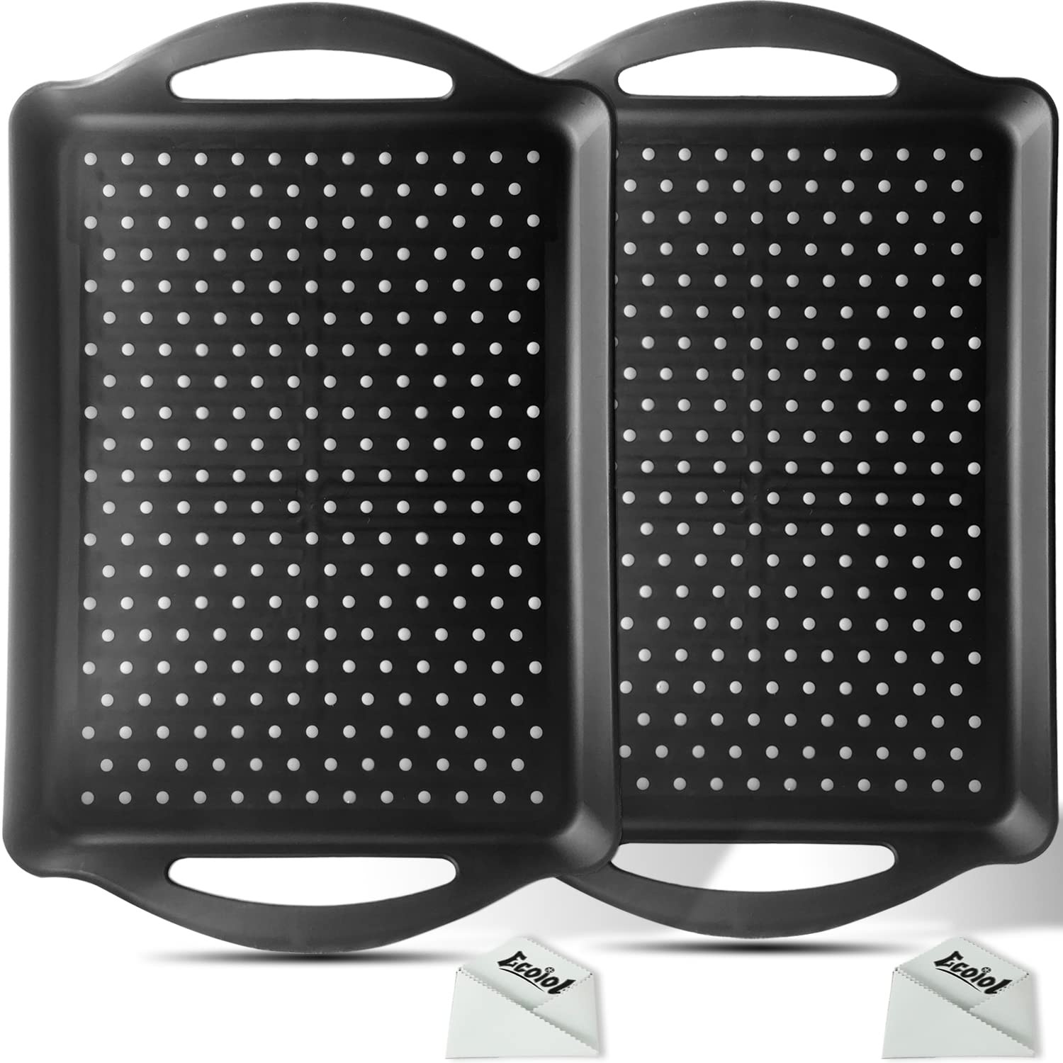 ECOIOU Non Slip Food Serving Tray with Handles, 2-Pack Rectangle Anti-Slip Non-T