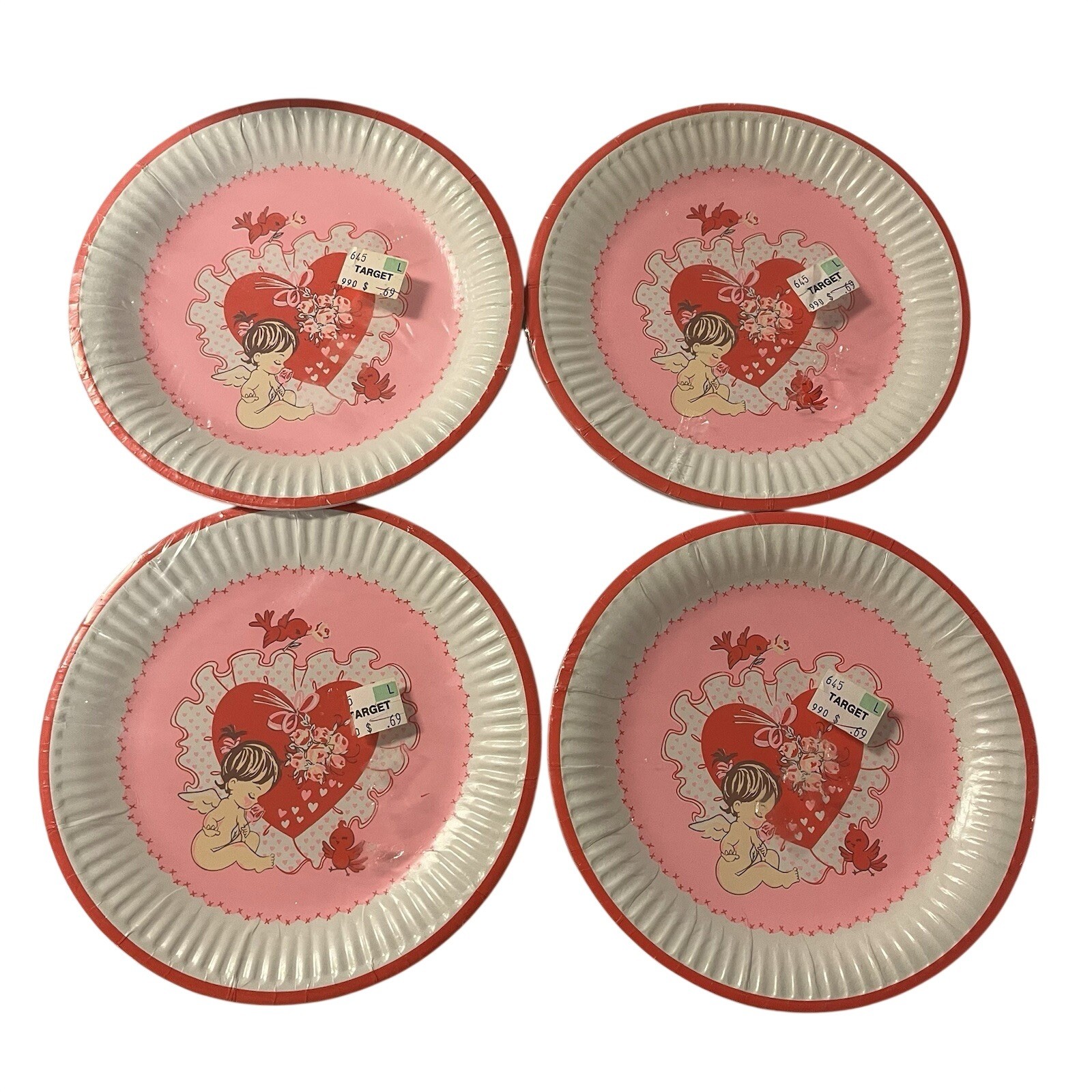 Vintage Reed Valentines Day Plates Hearts Cupid Love 7″ Coated 8 ea Lot Of 4