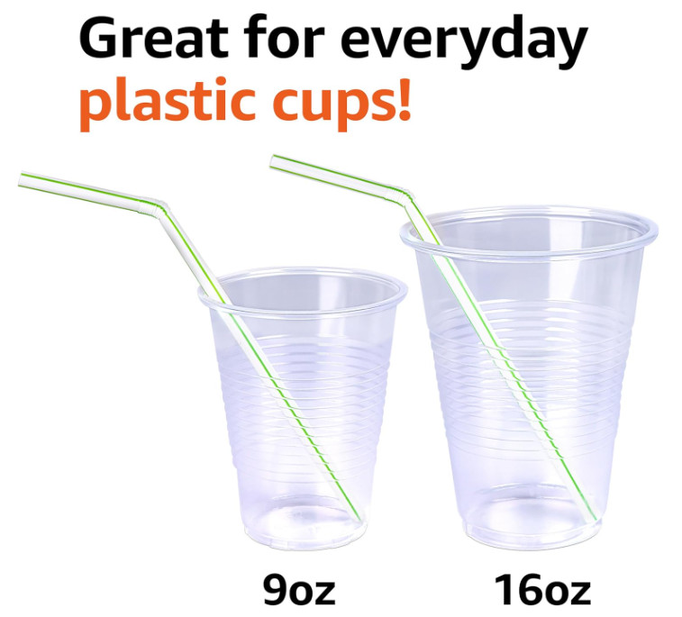 Amazon Basics Disposable Striped Plastic Flex Straws, BPA Free, Food-Safe, 7.5″