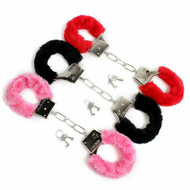 Furry Fuzzy Costume Handcuffs Metal Wrist Cuffs Soft Bachelorette Hen Party OBUS