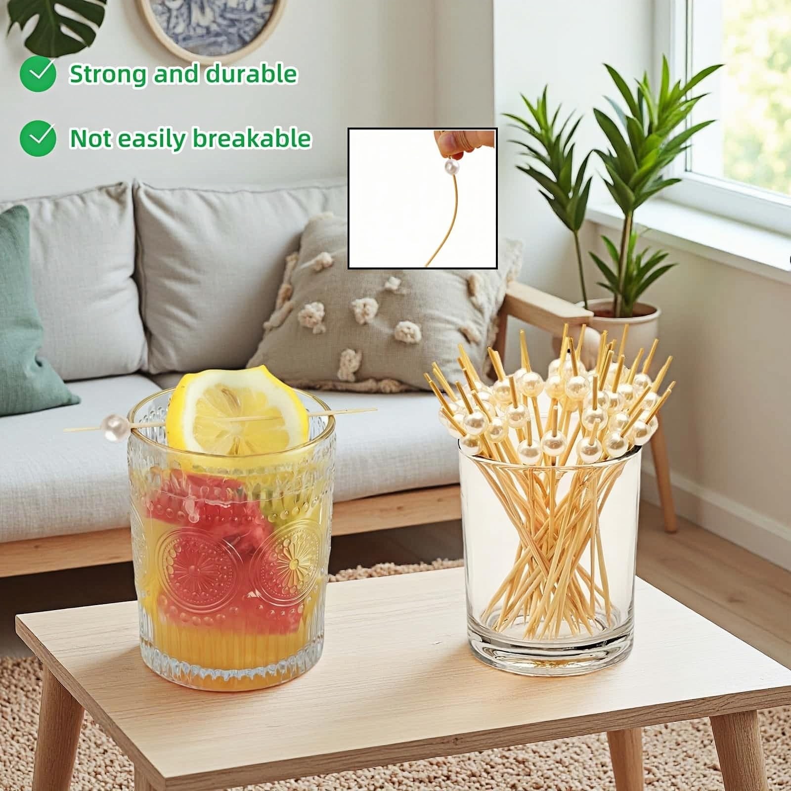 4.7″ White Pearl Bamboo Cocktail Toothpicks – 150 Count, Eco-Friendly Appetiz…