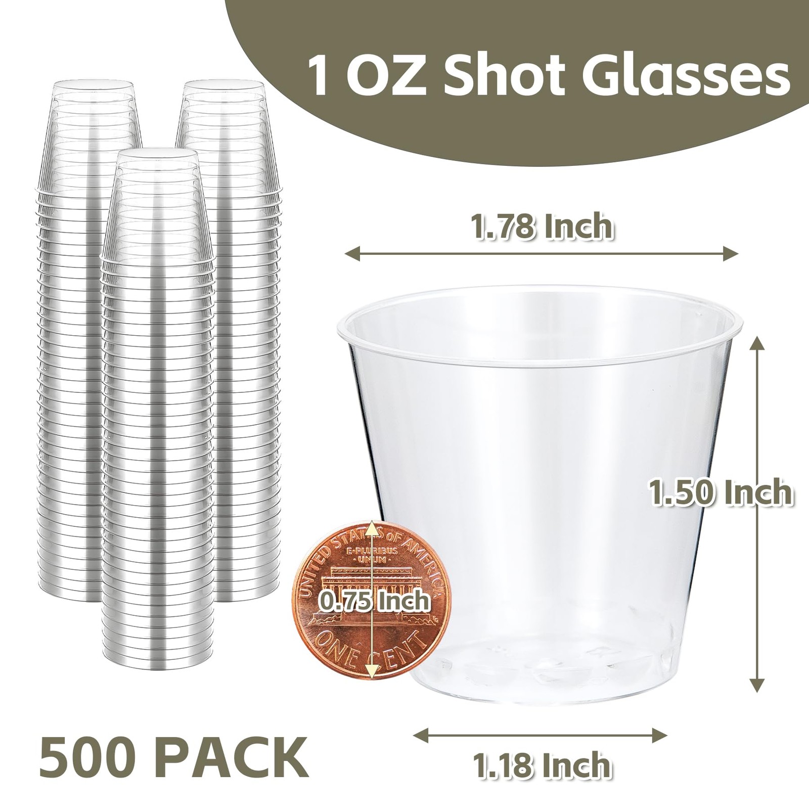 Shot Glasses, 500 Counts 1OZ. Disposable Plastic, Clear, Crack Proof, 1.0 Ounces