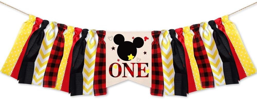 1st Birthday Cartoon Mouse Decorations – Banners, Balloons, Door Hanger, Crown..