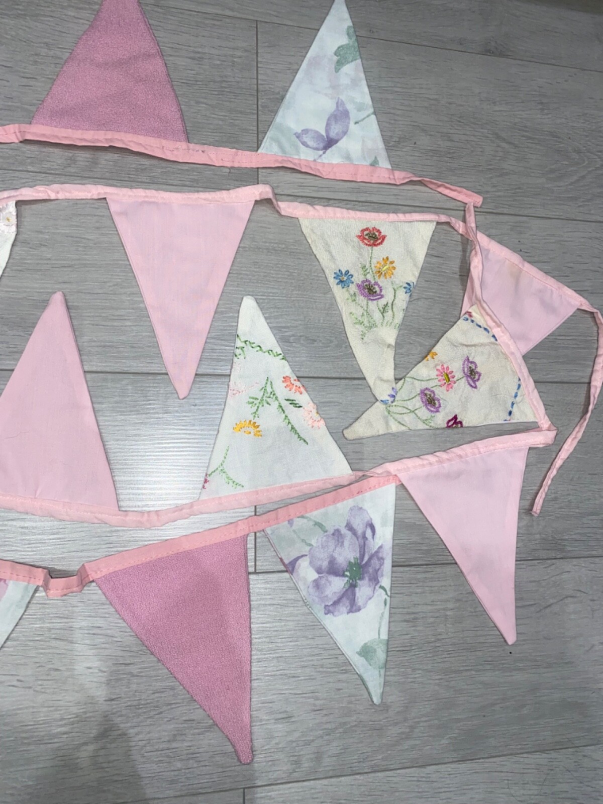 2 x Vintage Embroidered Sampler,Antique Bunting Pink,Tea Party,Nursery Art Deco
