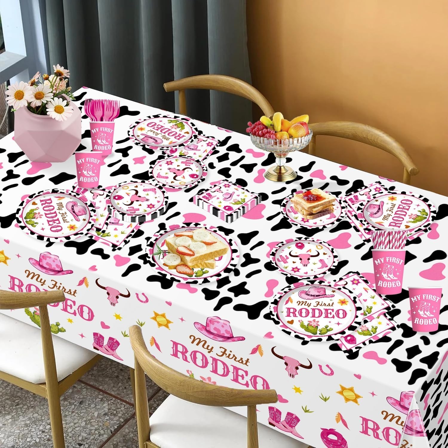 Yingoto 131Pcs My First Rodeo Decorations Girl, Rodeo Plates, 1st Rodeo Birthday
