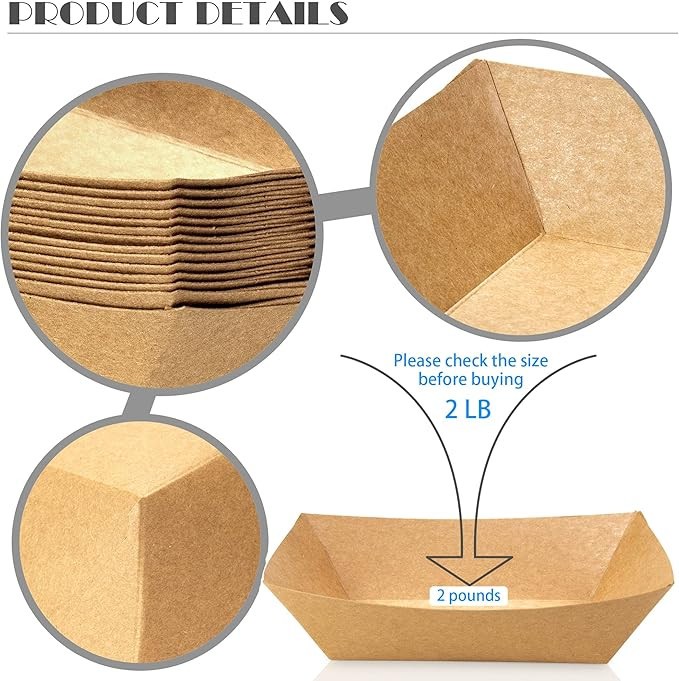 100 Pack 2lb Food Boat Disposable Serving Basket Tray Paper Food Trays for Party