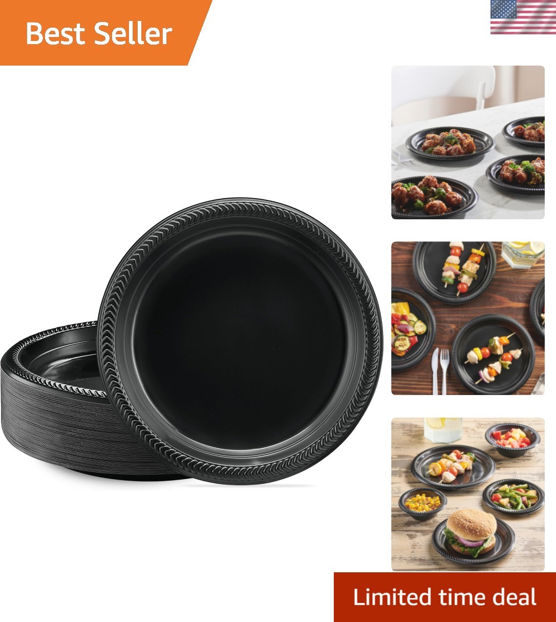 100 PCS Black Plastic Plates Light Weight 9 Inch Plastic Dinner Plates Black …