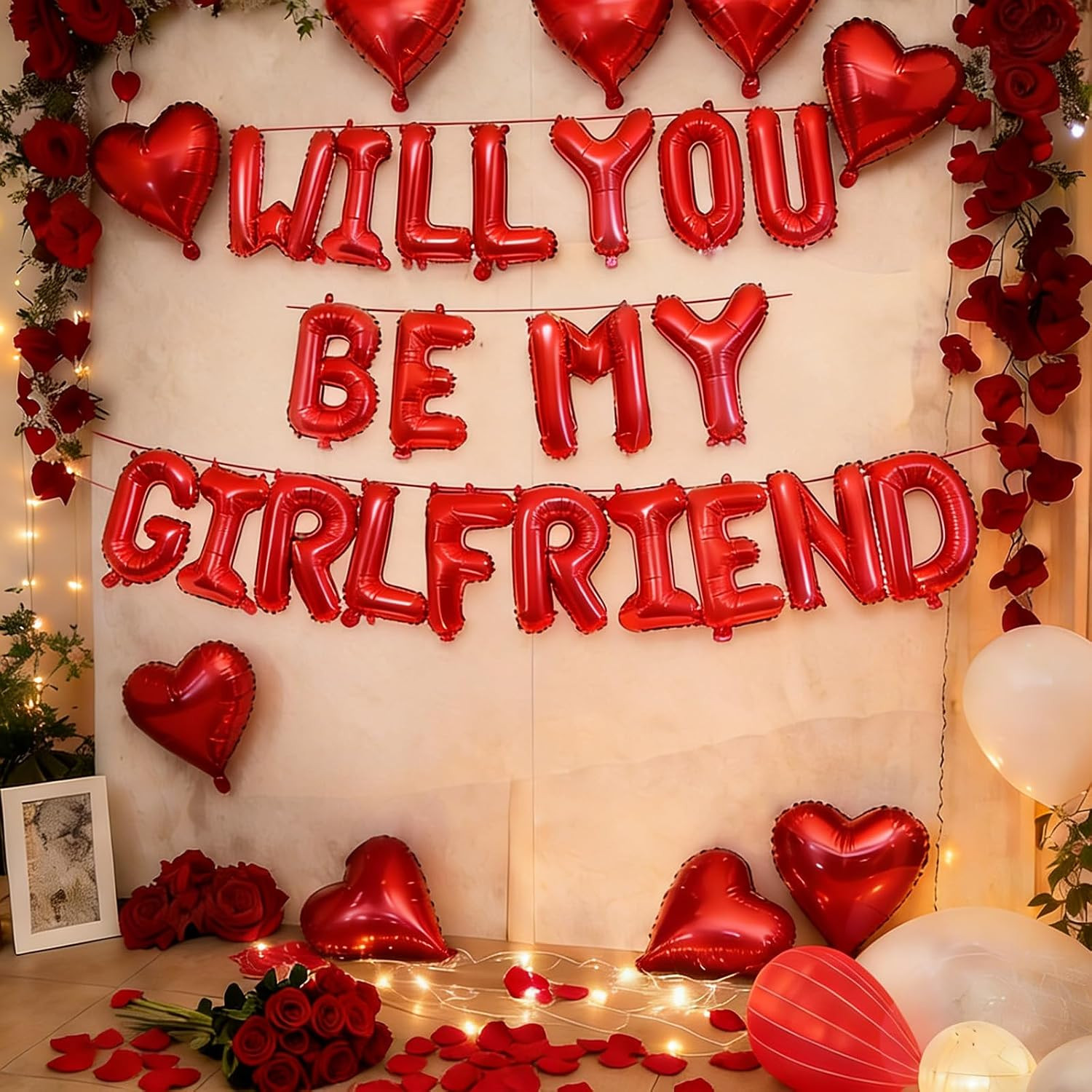 16 Inches Red ‘WILL YOU BE MY GIRLFRIEND’ Proposal Letter Balloons with Heart-Sh