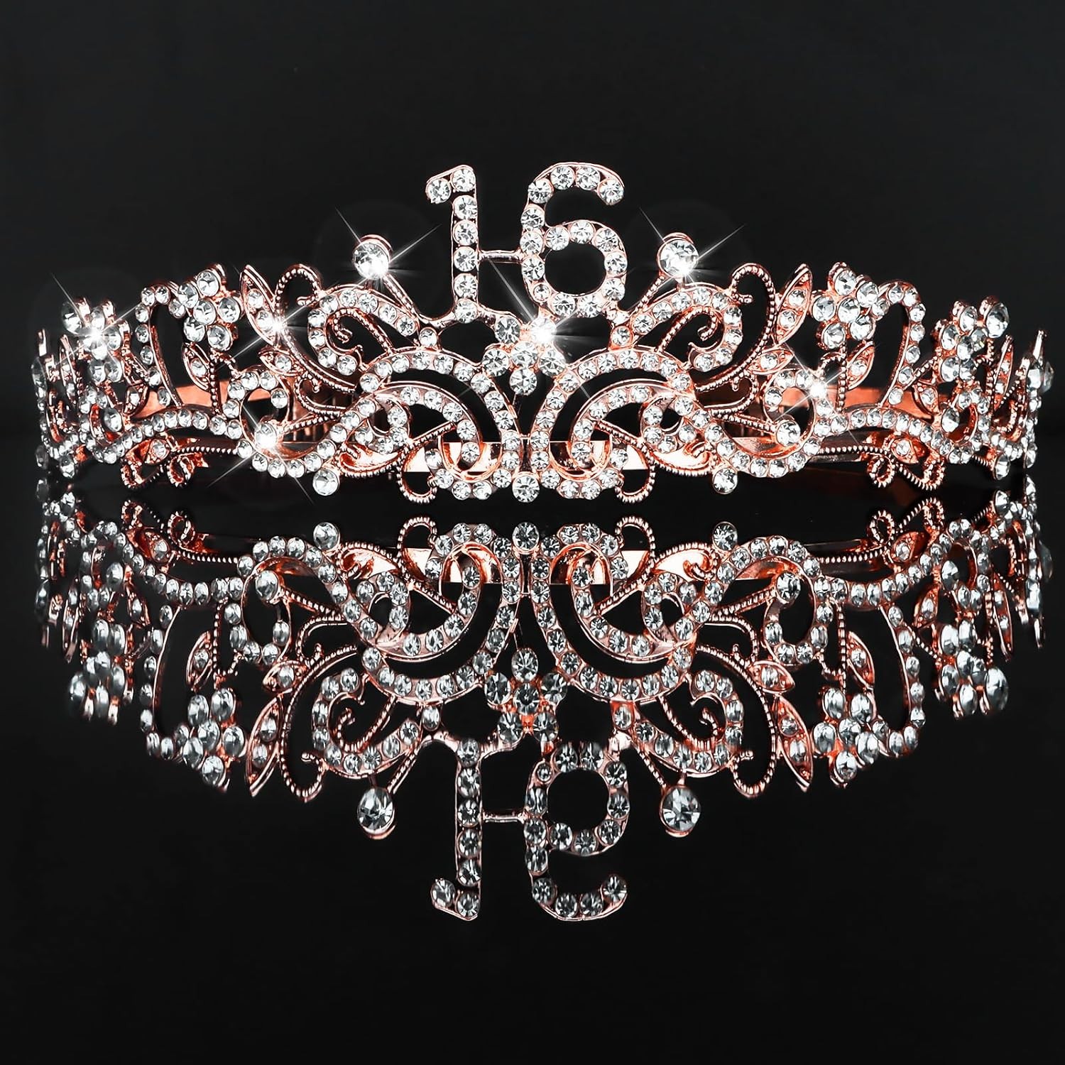SWEET 16 ROSE GOLD BIRTHDAY CROWN / TIARA AND SASH WITH FAUX PEARL PIN NEW